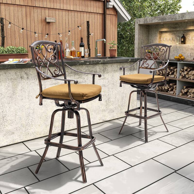 Crestlive Outdoor Patio Bar Height Swivel Bar Stool with Sunbrella Cushion