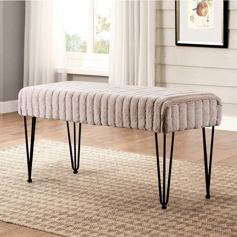 Serenta SuperMink Fauxfur Ottoman Bench - 46" x 16" x 22" - Pure Cashmere
