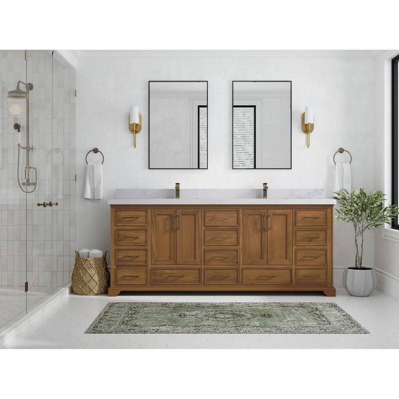 Willow Collections 84 in. W x 22 in. D Charlotte Teak Double Sink Bathroom Solid Teak Vanity with Countertop