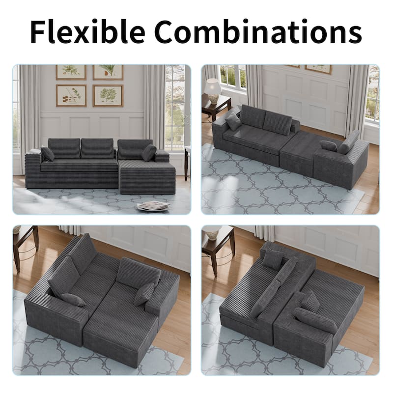 Modland 108" Boneless Cloud Couch, Modular L-Shaped Sectional Sofa, No Assembly, Corduroy