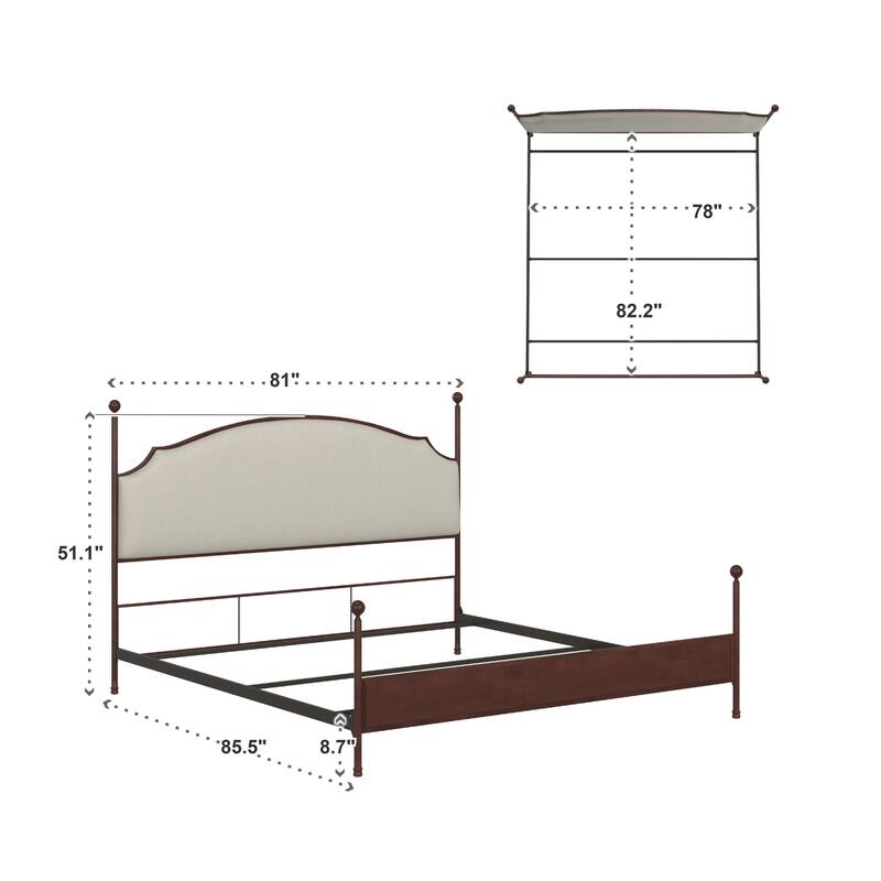 Andover Cream Curved Top Cherry Brown Metal Poster Bed by iNSPIRE Q Classic
