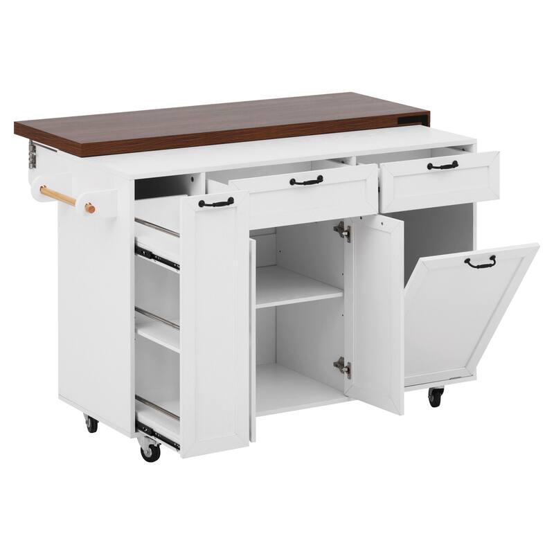 Mobile Kitchen Cart with Pull Out Dining Table Storage Drawers and Spice Rack