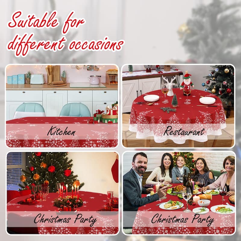 Washable Round Waterproof Christmas Table Cloth, Red
