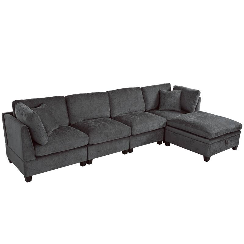 127.6" Polyester Modular L-Shaped Sectional Sofa with Ottoman