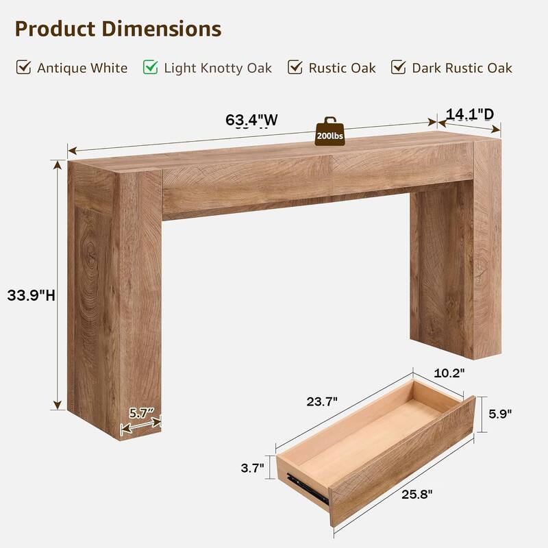 Modern Entryway Console Table, Thick Wood Sofa Table with Drawers