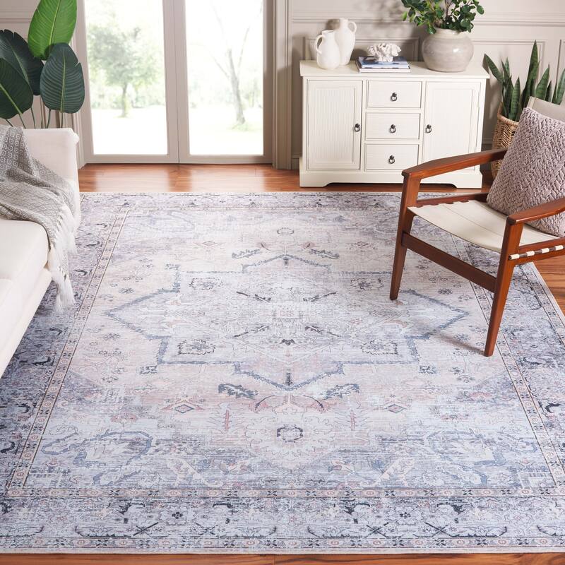 SAFAVIEH Tucson Machine Washable Slip Resistant Sina Traditional Rug - 10' x 14' - Beige/Grey