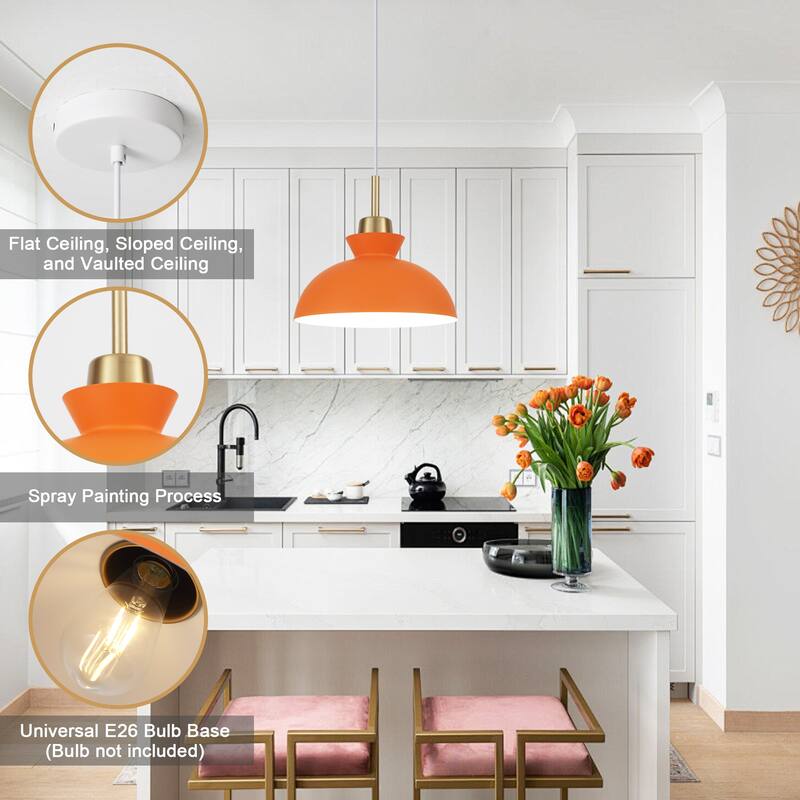 1-Light Hanging Ceiling Pendant Light Chandelier Light Fixture with Metal Shade for Kitchen Island