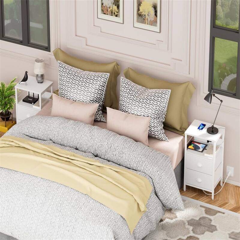 Nightstands Set of 2 End Tables with Charging Station and USB Ports