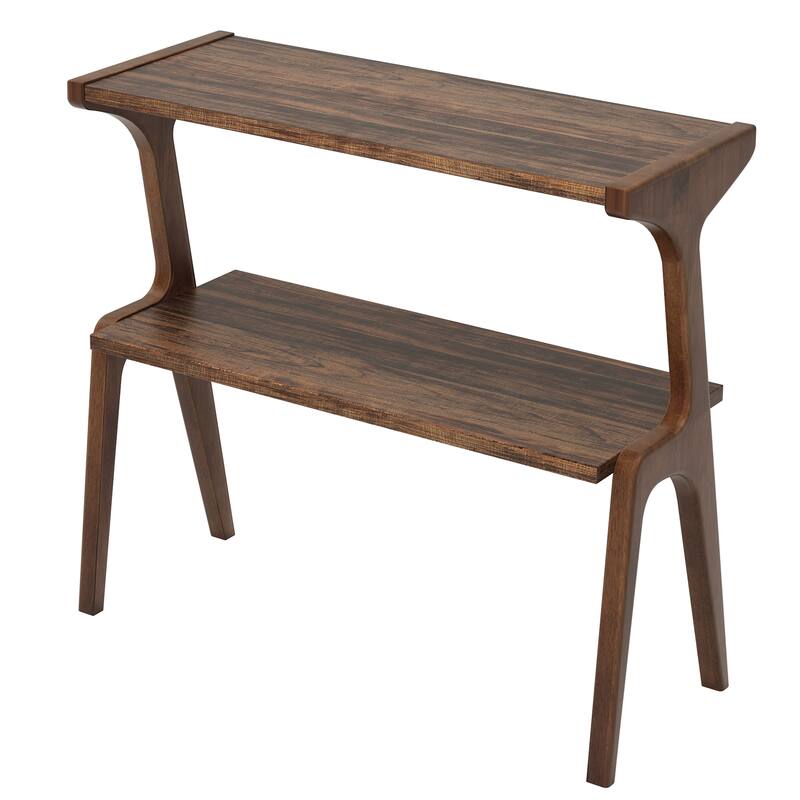 Wood 2-Tier Slim End Side Chairside Table for Living Room