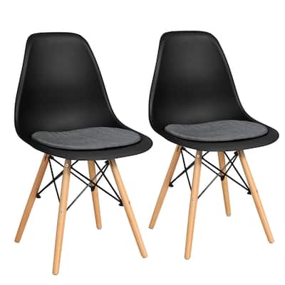 Set of 2 Ergonomic Dining Chairs with Soft Linen Cushion and Sturdy PP Seat and Wooden Frame - 18" x 19" x 33" (W x D x H)