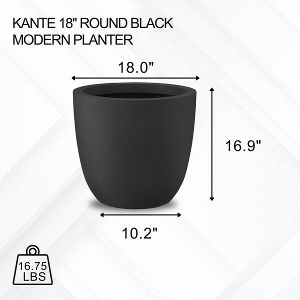 dimension image slide 2 of 11, Kante 18 Inch Dia Round Concrete Planter, Indoor Outdoor Large Plant Pot
