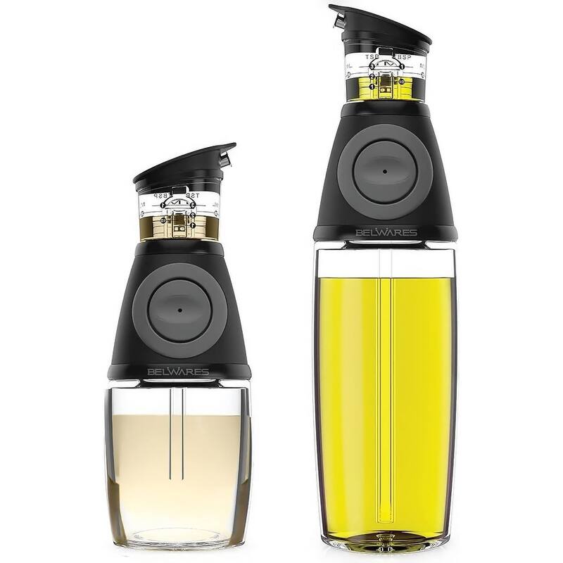 Oil Dispenser for Kitchen - Oil and Vinegar Dispenser Set - 17 oz and 8.5 oz Glass Bottles with Precision Pouring Measurements