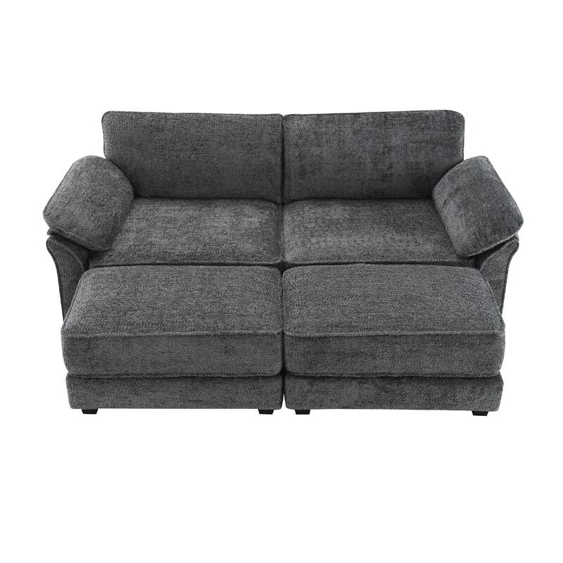 Contemporary Modular Sofa Bed with Chenille Upholstery and Armrest Storage for Small Apartments or Guest Rooms