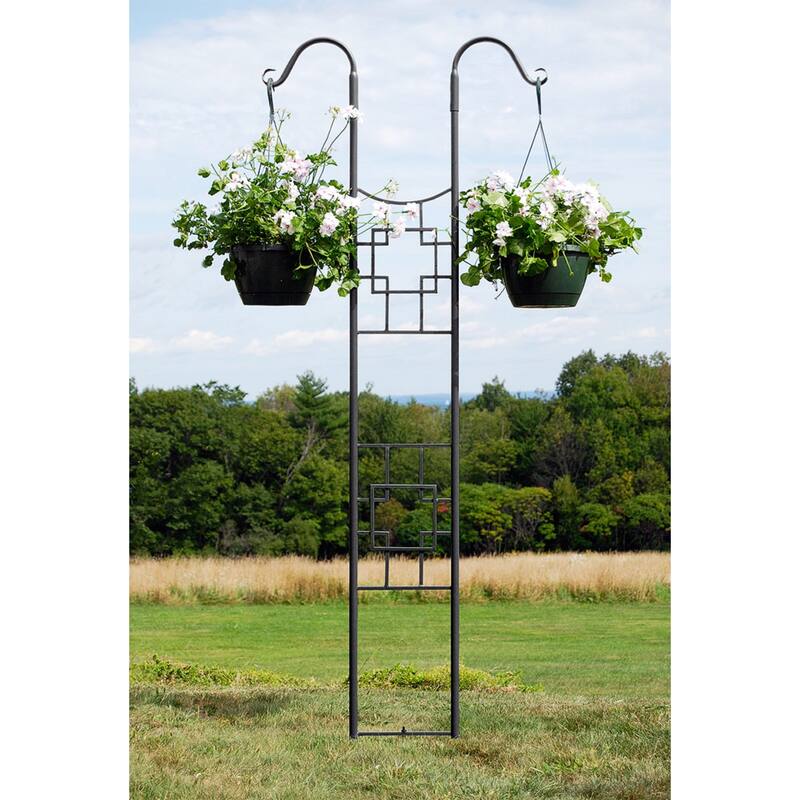Achla Designs Square-On-Squares Modern Double Pole Garden Trellis, 83.5 Inch Tall, Graphite Powder Coat Finish