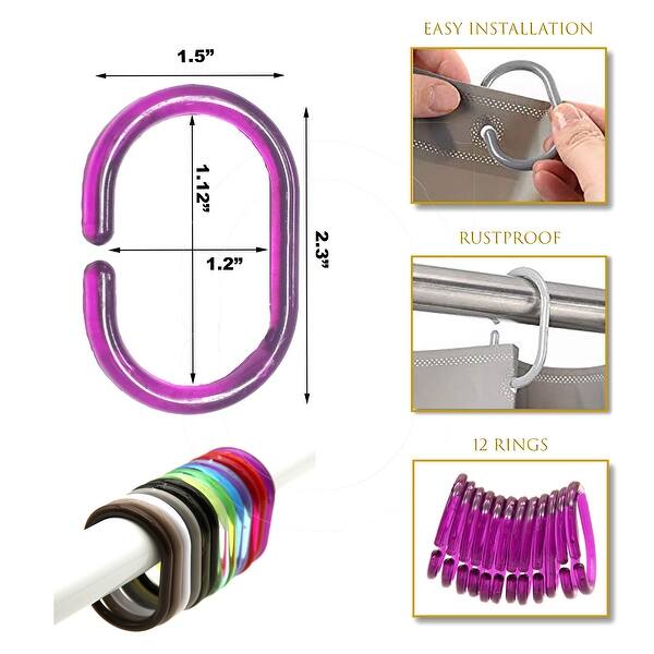 Evideco Shower Curtain Rings Plastic Hooks (Set of 12) Bed Bath