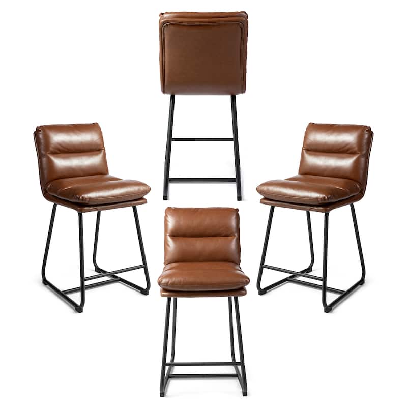 Glitzhome Set of 2 Modern Faux Leather Soft Springy Metal Legs Counter or Bar Stools
