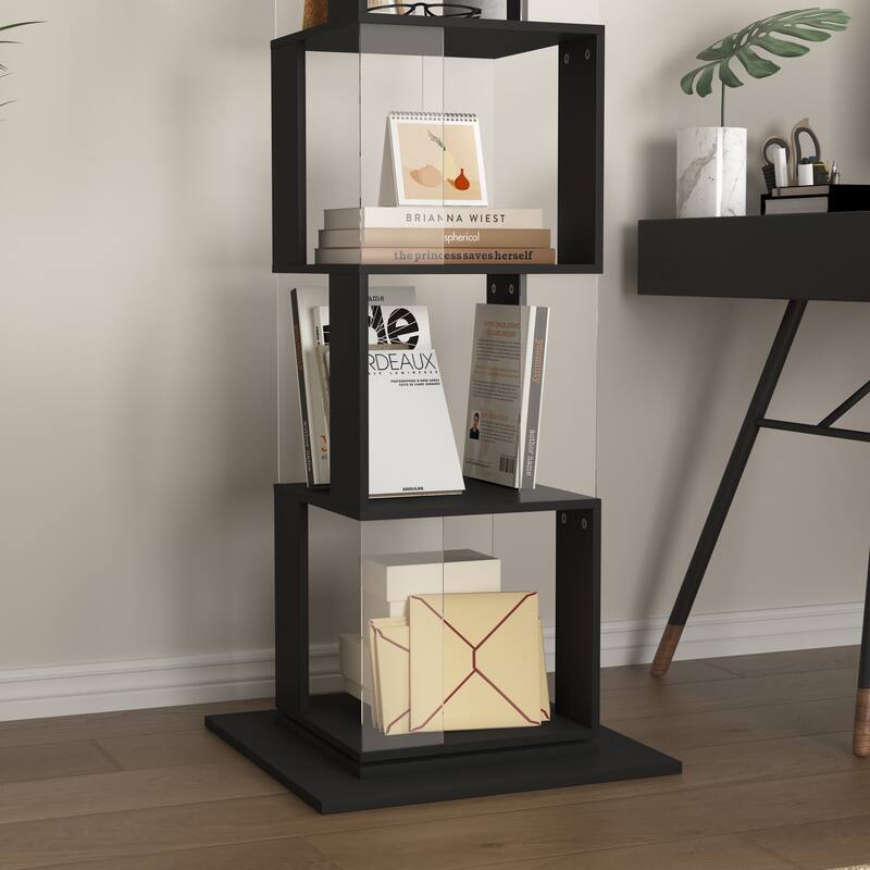 6 tier Rotating Bookshelf, Floor Rack Simple Bookcase with Acrylic plate Bookshelf with anti-toppling base