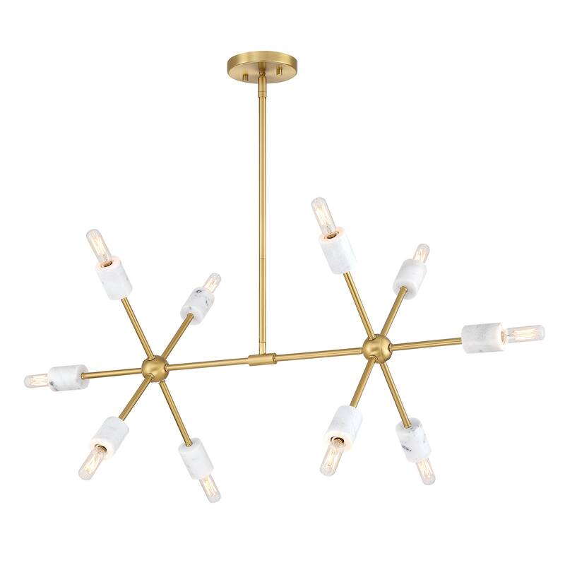 Star Dust 60 Watt 10-Light Brushed Gold Mid-Century Modern Island Light with Natural Marble Accents - 14