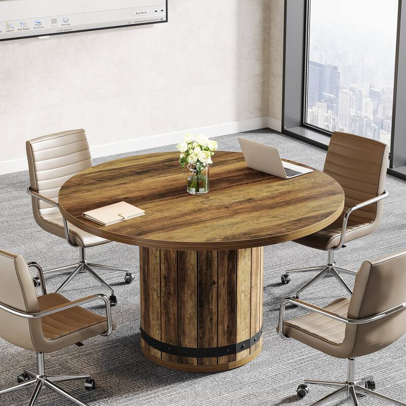 Farmhouse Round Conference Table, Office Seminar Meeting Boardroom Desk