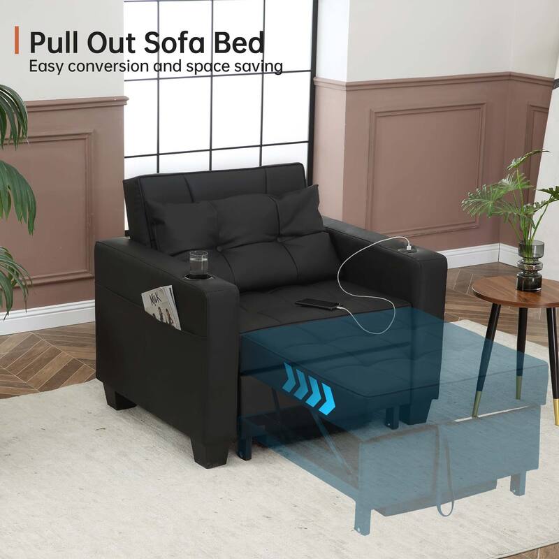 Futon Chair Bed Convertible Chair 3-in-1 Pull Out Sleeper Chair Beds for Living Room