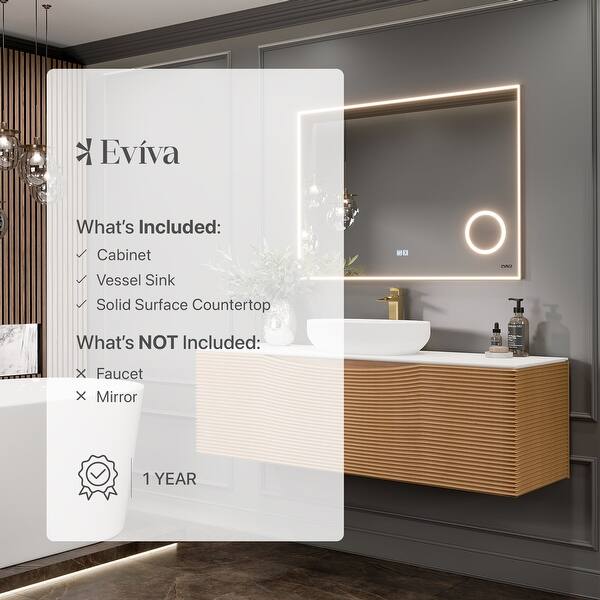 Eviva Leah 44 in. W x 20 in. D Medium Oak Wallmount Bathroom Vanity with White Solid Surface Top and Vessel Sink