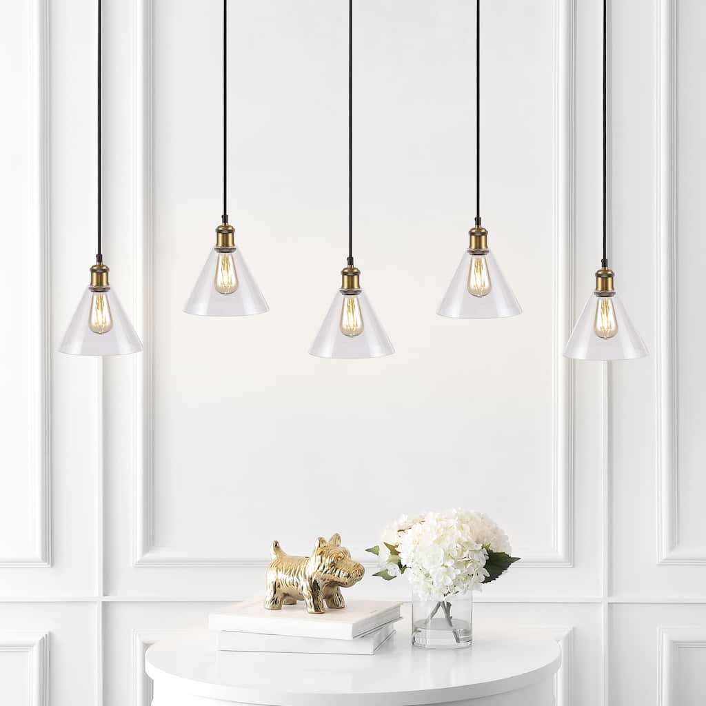 SAFAVIEH Lighting Noeleen Pendant - 56.5" x 11.5" x 81" - Black/Brass Gold - 57Wx12Dx81H