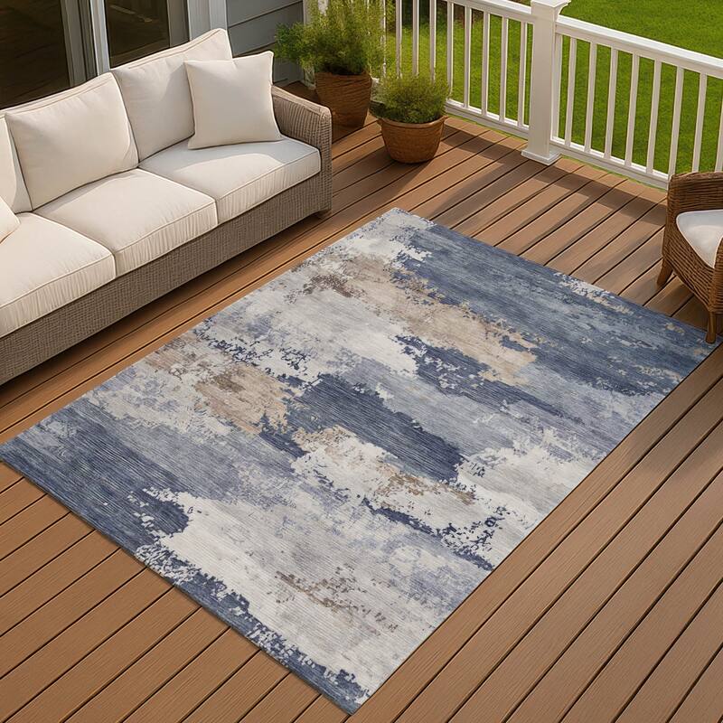 Machine Washable Indoor/ Outdoor Chantille Rug - Navy - 2'6" x 3'10"