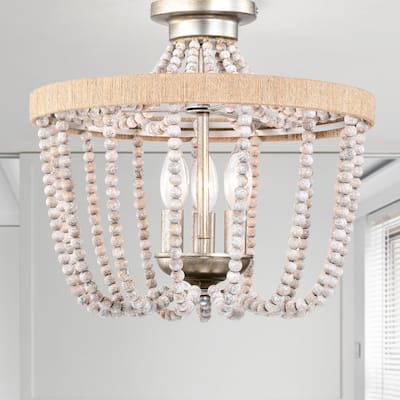 Marena 15 Inch Vintage Beades Tassel Flush Mount 3-Light
