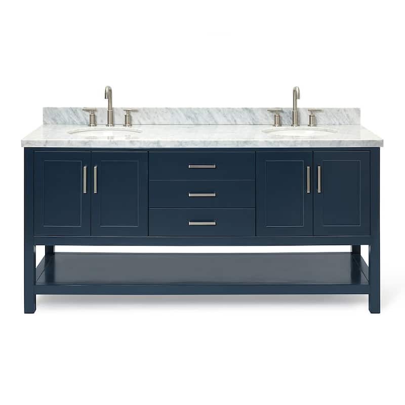 Ariel S073DCWOVO Magnolia 72" Free Standing Double Basin Vanity Set - Midnight Blue / Carrara White Top - Painted