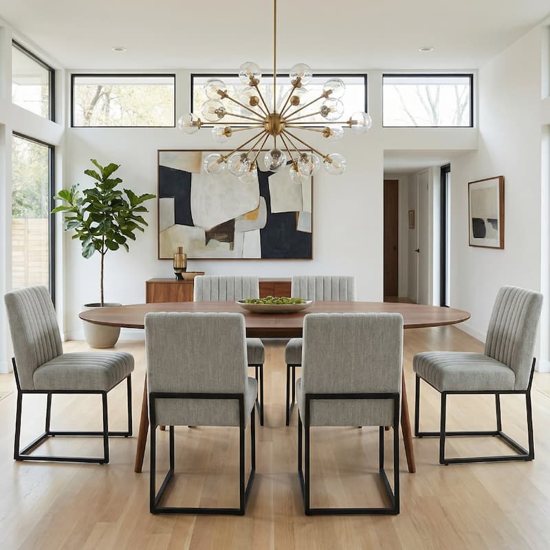 Mid Century Modern Dining Chair with Black Metal Legs