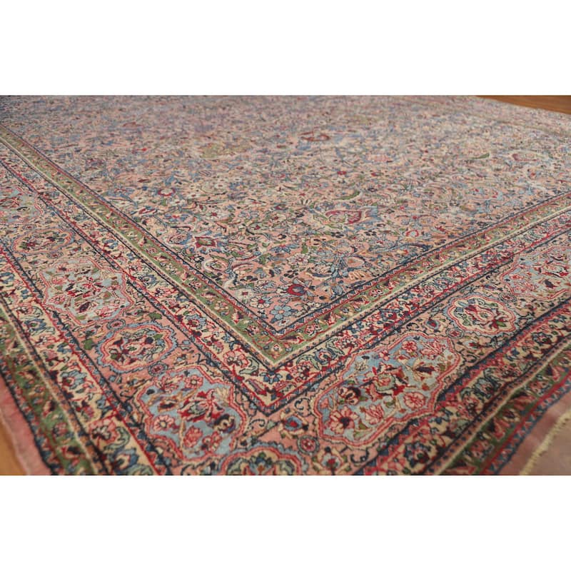 Vegetable Dye Kerman Persian Antique Large Hand-Knotted Wool Carpet - 8'8" x 17'6" - Pink - 8'8" x 17'6"