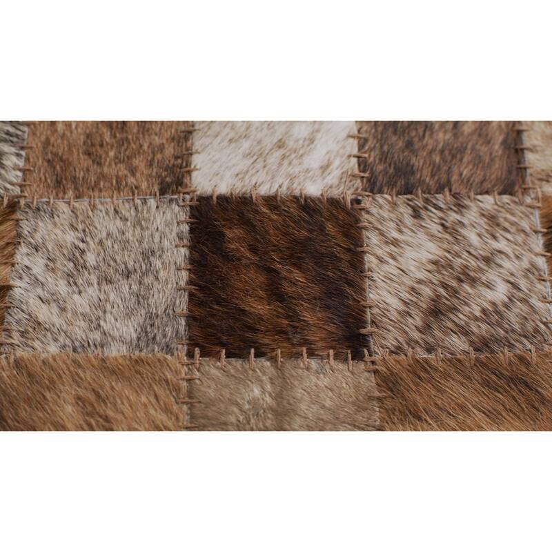 Handmade Couristan Chalet Pixels Brown Cowhide Leather Area Rug