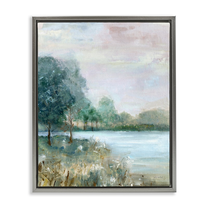 Stupell Serene Riverside View Framed Floater Canvas Wall Art Design By Sally Swatland - 17 x 21 - Grey