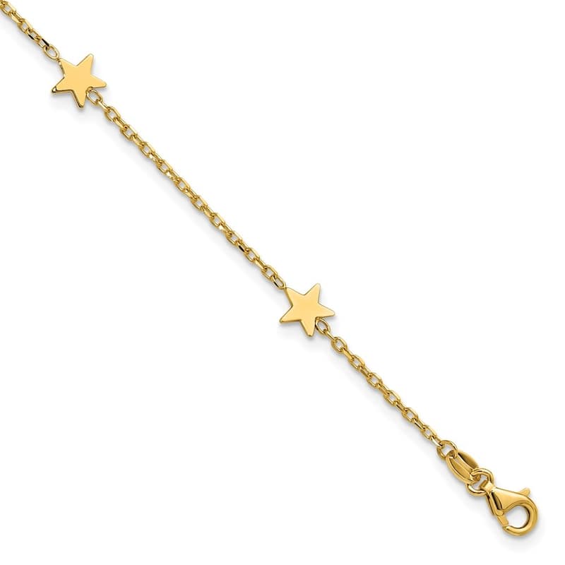 Curata 14k Yellow Gold 7.5" Polished Star Station Dainty Bracelet - 0.25" Extender