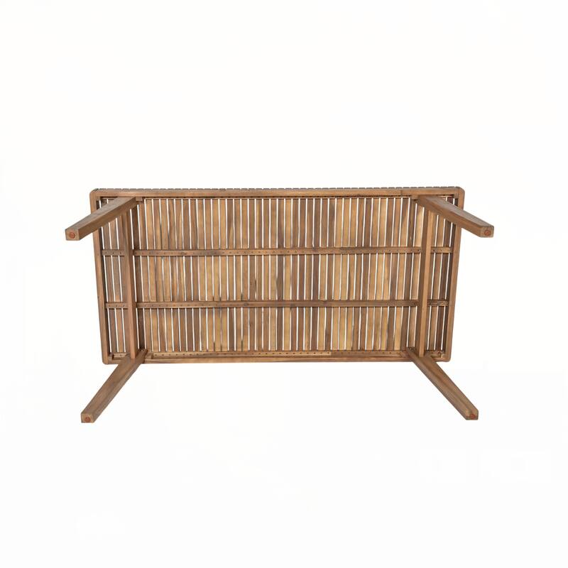 69" Acacia Wood Outdoor Dining Table with Slatted Top, Brown