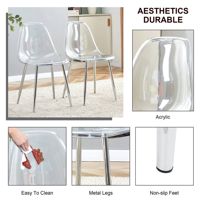 5-Piece Dining Table Set.A 38.6" Transparent Tempered Glass Round Dining Table with 4 Transparent Plastic Dining Chair