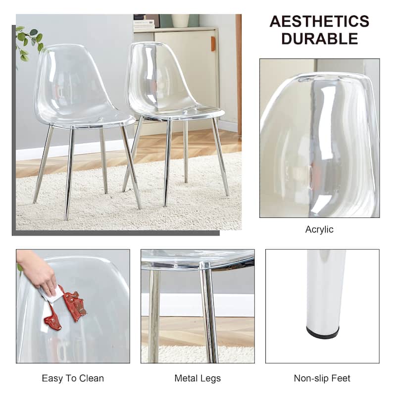 7-Piece Dining Table Set.A 38.6" Transparent Tempered Glass Round Dining Table with 6 Transparent Plastic Dining Chair