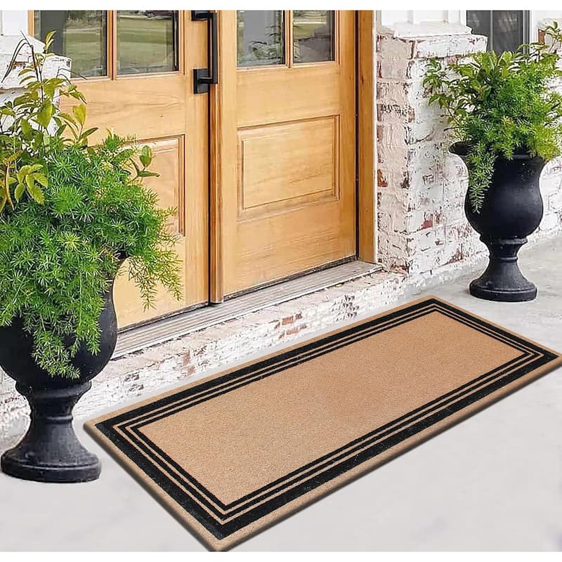 A1HC Natural Coir Flock Door Mat for Front Door, Anti-Shed Treated Doormat