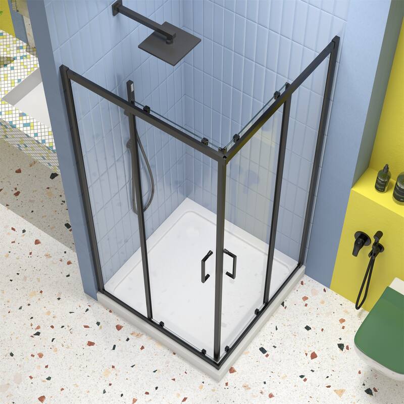 34.625"x72" Neo-Angle Pivot Shower Enclosure in Matte Black