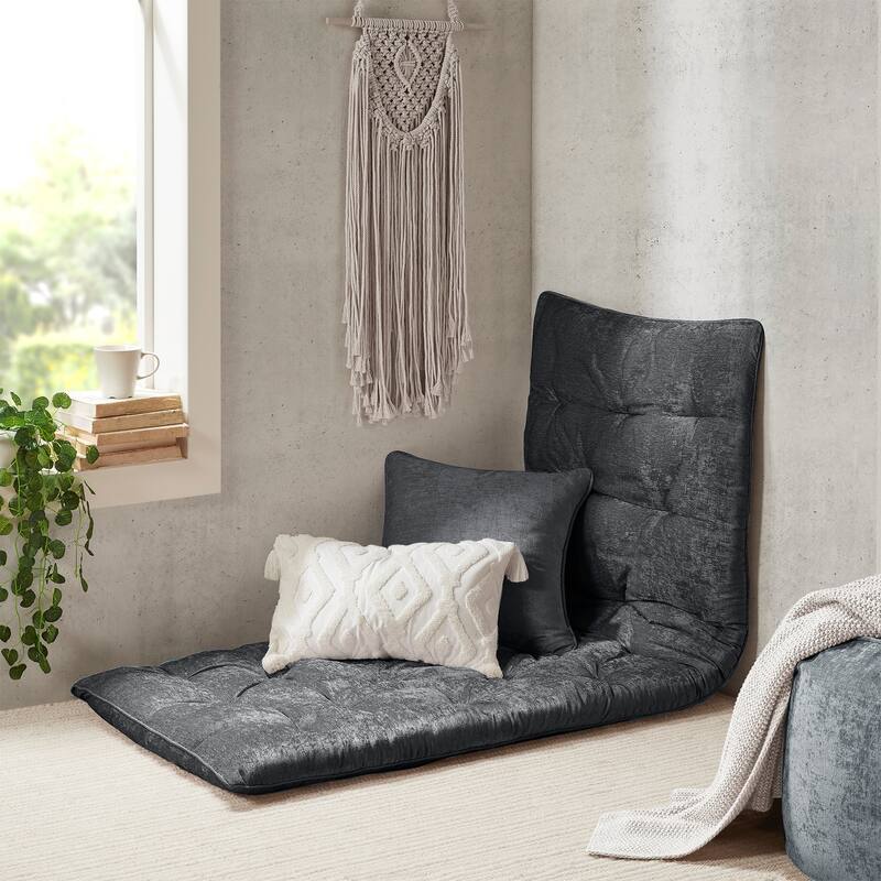 Intelligent Designs Arwen Poly Chenille Lounge Floor Pillow - Charcoal