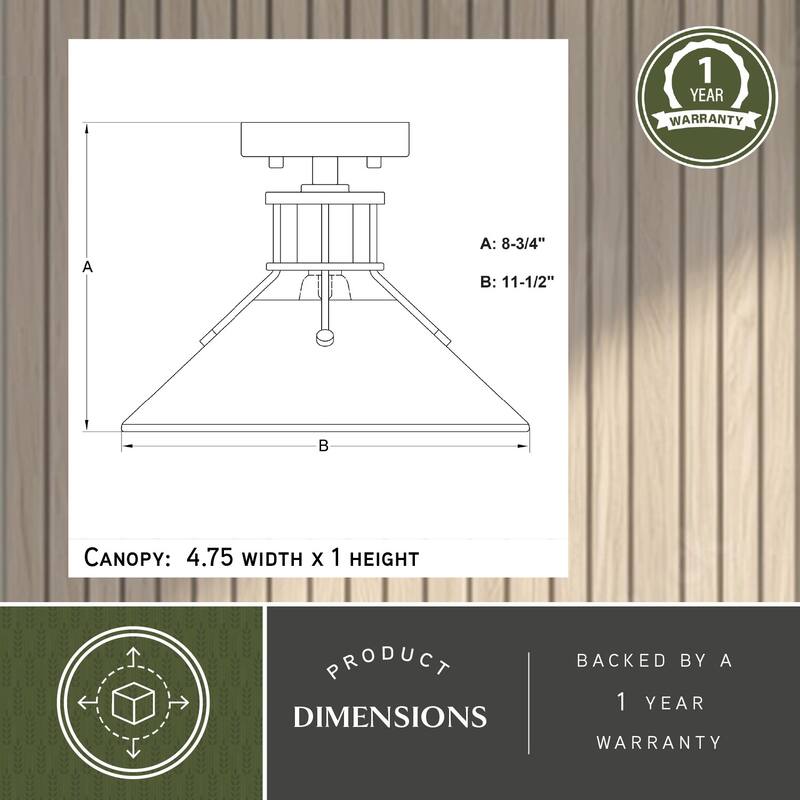 Canton 11.5-in W Black Farmhouse Semi Flush Mount Ceiling Light - 11.5-in W x 8.75-in H x 11.5-in D