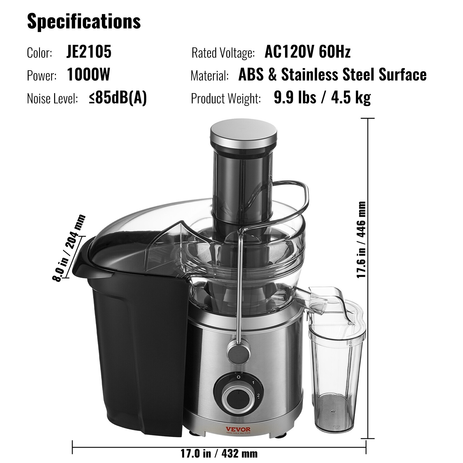 VEVOR Juicer Machine 350 1000W Motor Centrifugal Juice Extractor Easy Clean Centrifugal Juicers