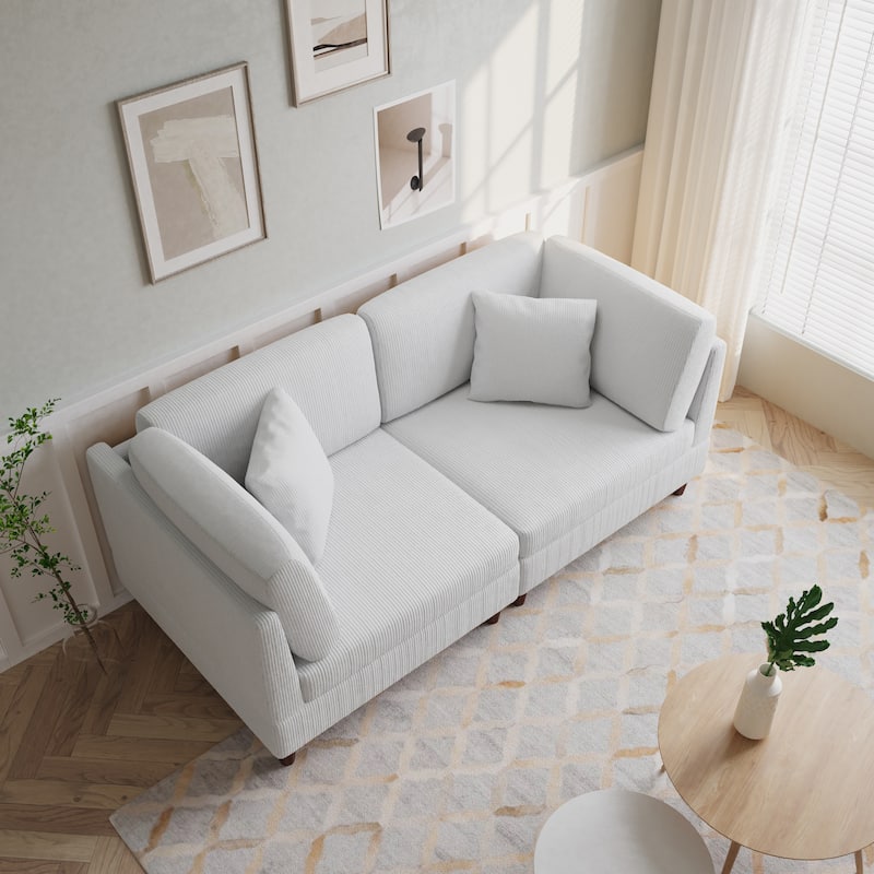 Corduroy Modular Sectional Sofa Set With Pillows