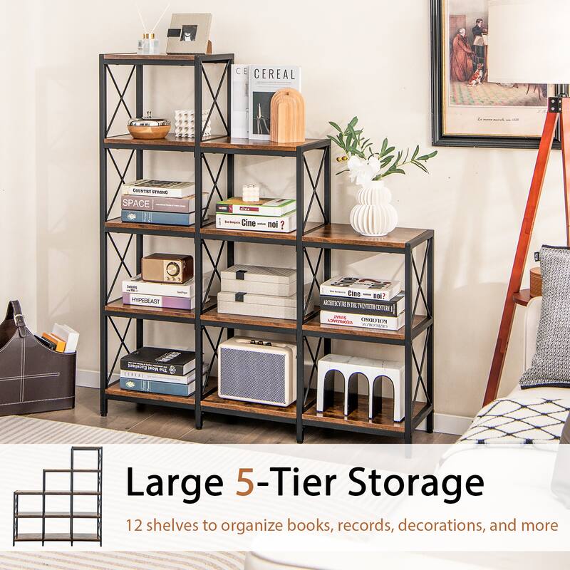 Gymax 5-Tier Bookshelf 9 Cubes Bookcase 12 Shelves Storage Display