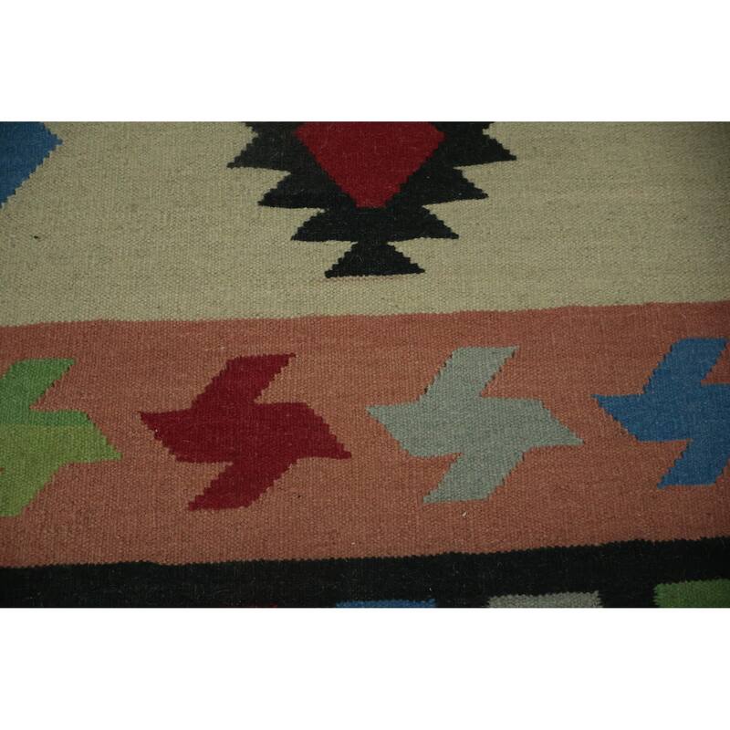 Hand Woven Oriental 100% Wool Carpet Southwestern Modern Green Kilim Area Rug - 10' 6'' X 8' 8''