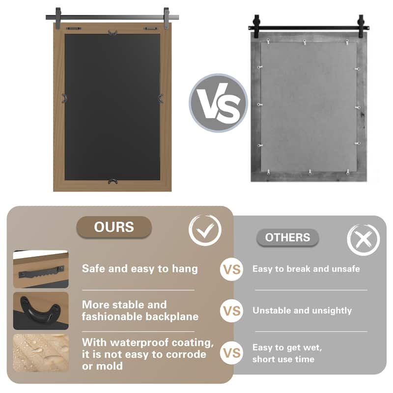 Farmhouse Rectangular Wood Frame Wall Mirror, Rustic Barn Door Bathroom Vanity Mirror