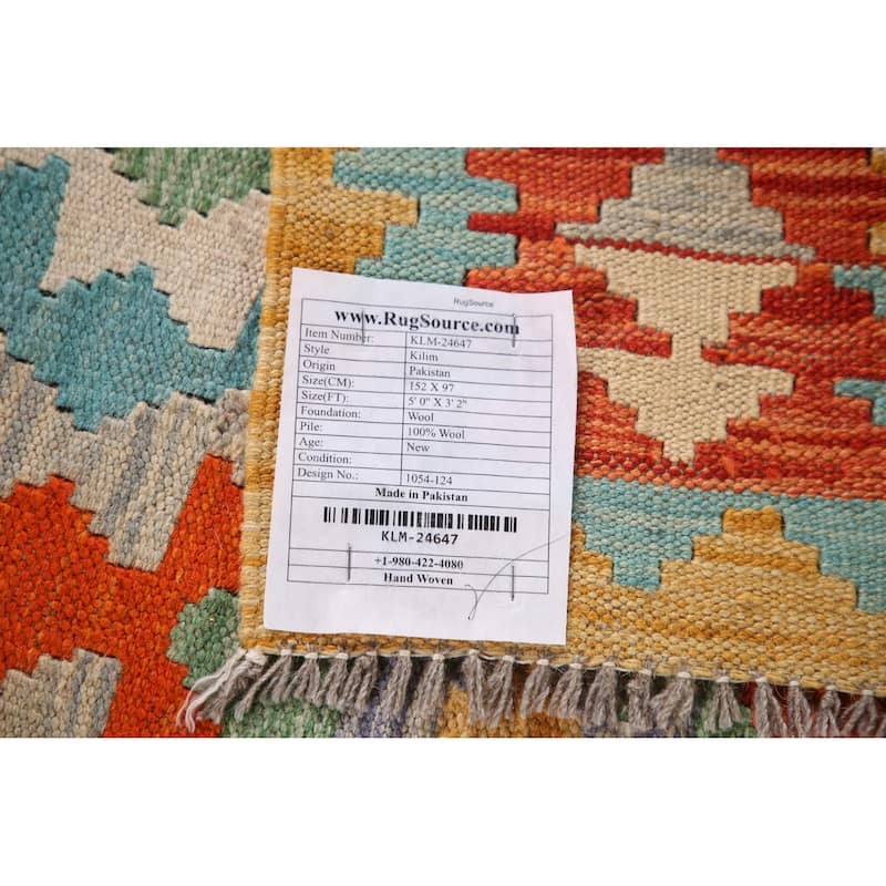 Southwestern Kilim Oriental Area Rug Flatweave Wool Carpet - 3'2"x 5'0"