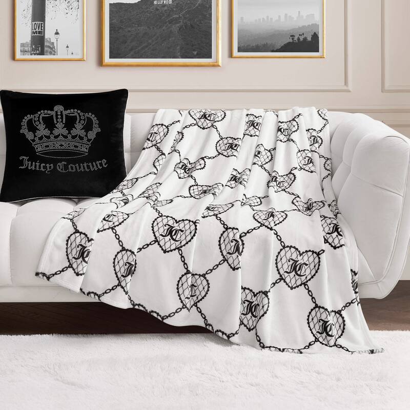 Juicy Couture 60"x70" Plush Throw Blankets - 60" x 70" - White