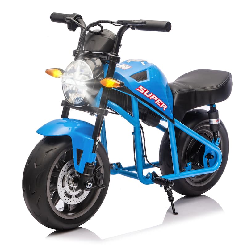 Simple Electric Bike Kids Electric Motorcycle Blue 24V Ride-On Motorcycle with Built-in Music & LED Lights