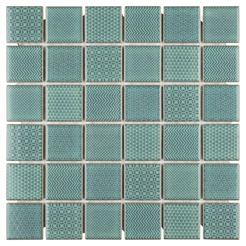 Merola Tile Celadon Emerald 11-5/8" x 11-5/8" Porcelain Mosaic Floor and Wall Tile - Case (10 Tiles)